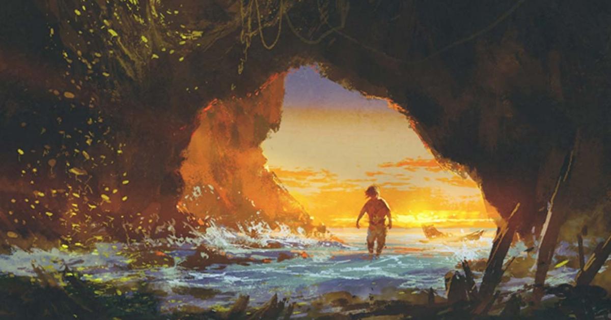 Man walking in a sea cave at sunset, illustration painting. New research on the Denisovans provides more insight on their lives and population spread. 