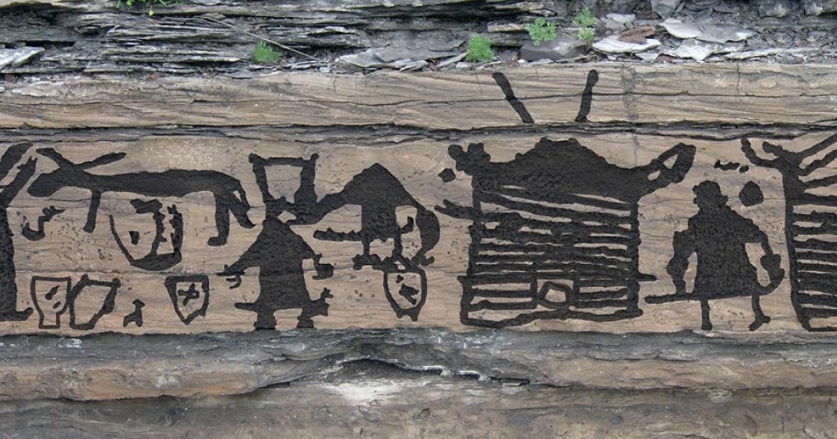 Depiction of cauldrons in the rock art of an Iron Age settlement in Minusinsk, Russia.