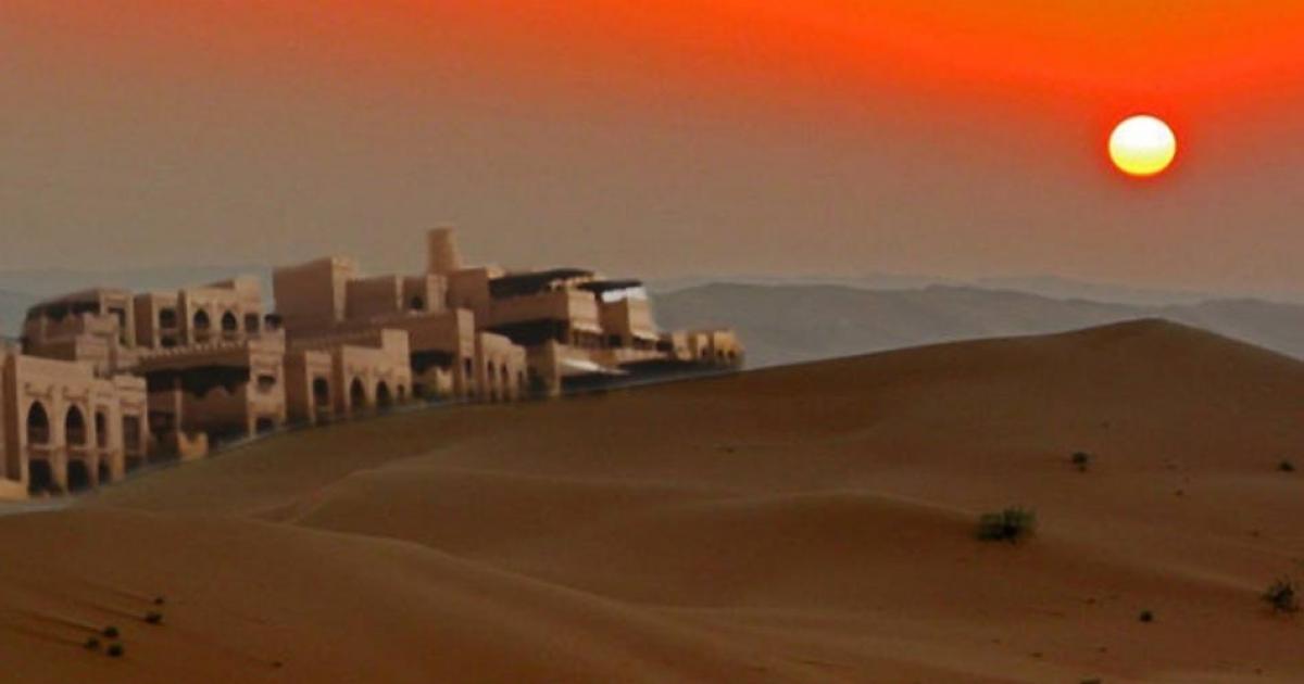 Deriv; The sands of Rub’ al Khali in Saudi Arabia (CC BY-SA 3.0), and dwellings near the Liwa Oasis, UAE