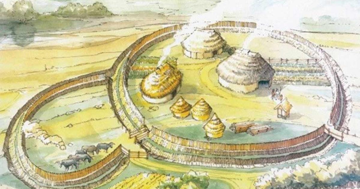 Reconstruction of a ringfort at Curraheen, Co Cork, Ireland - the kind of enclosure that would have been built first at the ringfort in Ranelagh, Co Roscommon. 
