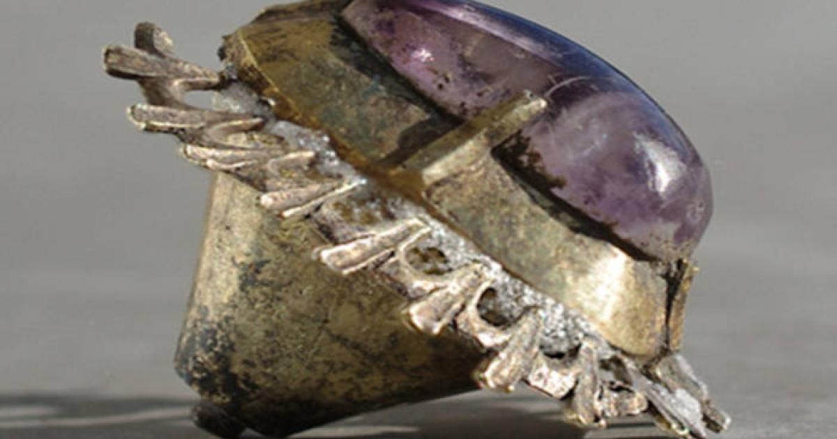 Silver-gilt amethyst setting discovered in the moat of medieval Castle Kolno.