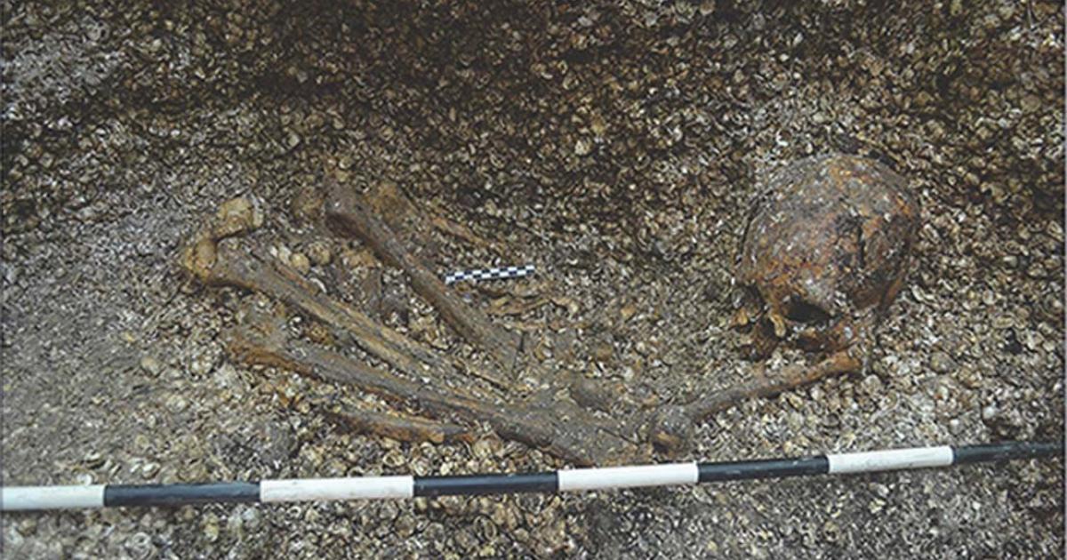 The excavated burial of the ancient woman in Nicaragua. 