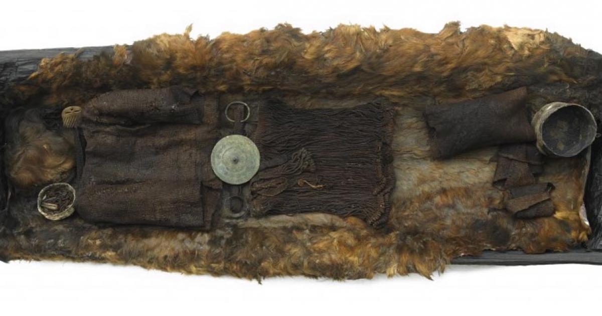 The coffin and remains of the Egtved Girl. Researchers have discovered the high-status teen was born and raised afar from her burial site in Denmark. 