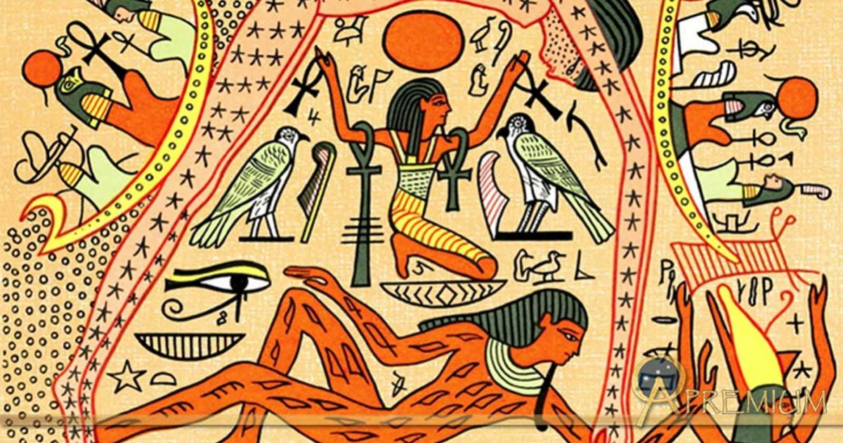 The Goddess Nut is the sky, arching over her brother, the God Geb, who is the earth. 