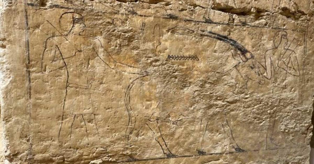 The black ink outlines on the exterior of the Egyptian dignitary’s tomb recently found at Saqqara indicate that his grave was likely never finished properly.							Source: Polish Centre of Mediterranean Archaeology, University of Warsaw