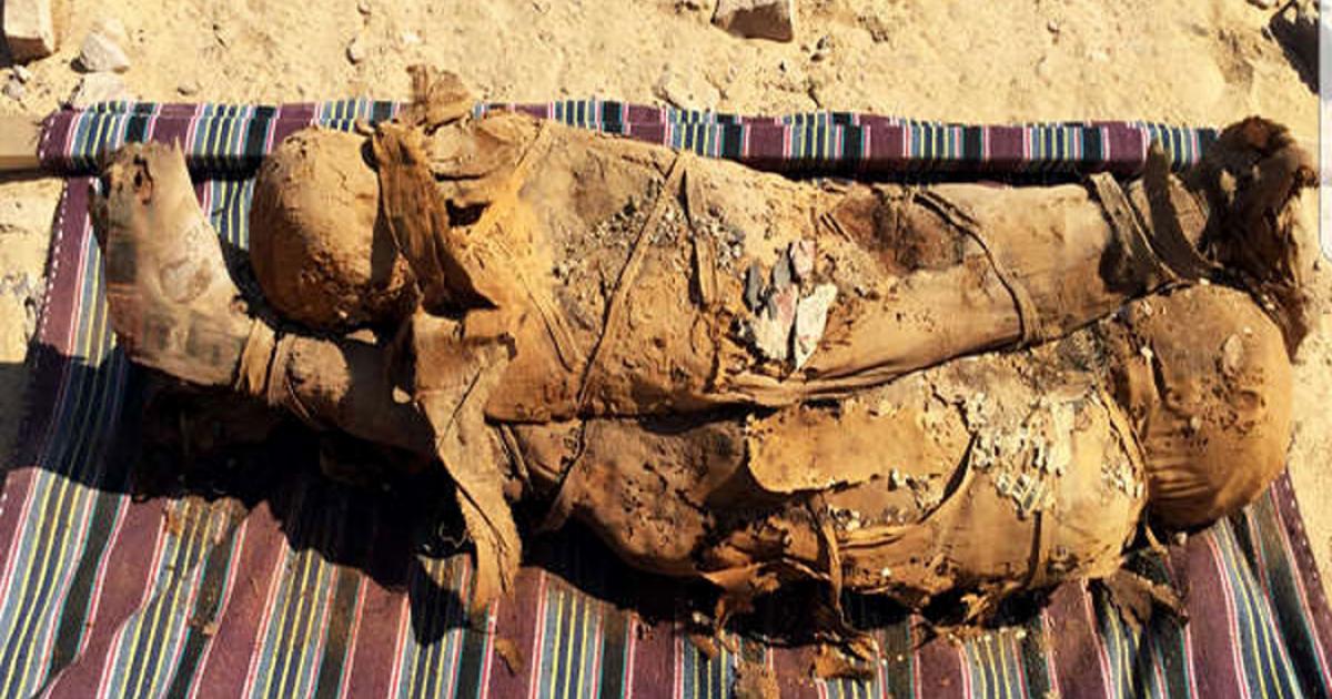 Two of the mummies discovered in the Egyptian tomb in Aswan. 