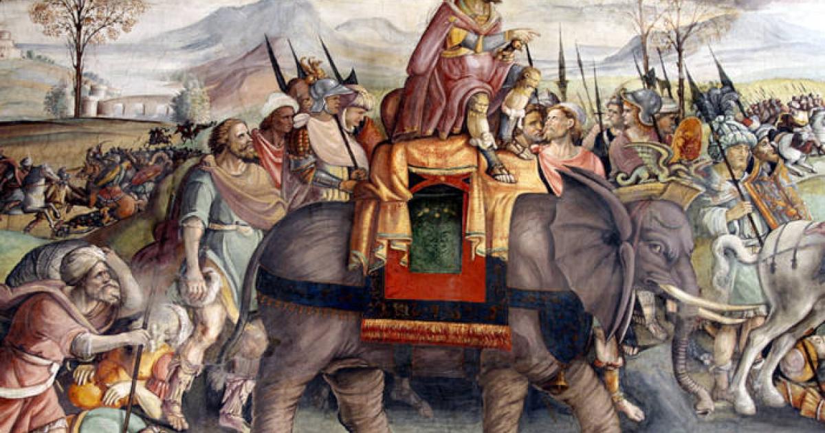 Painting Hannibal Crossing the Alps; detail from a fresco by Jacopo Ripanda