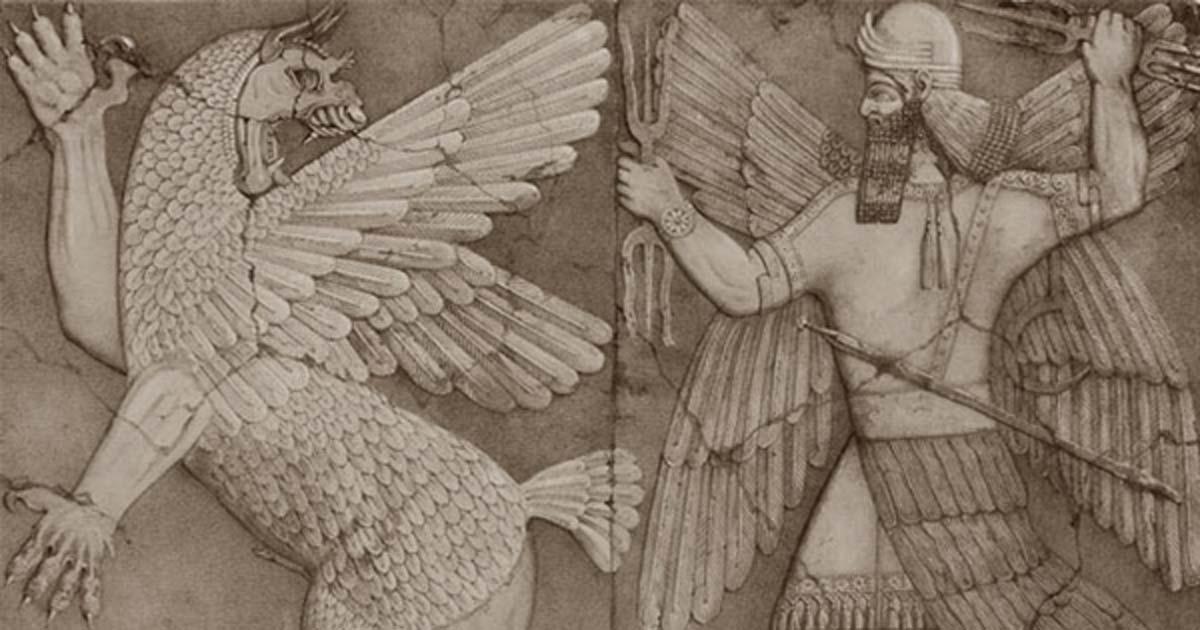 Sumerian chaos monster and sun god 