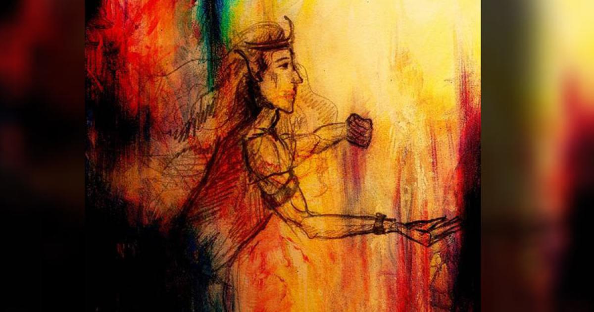 A pencil sketch on paper drawing of the Erlking or the Elf King of ancient German mythological belief. 		Source: jozefklopacka / Adobe Stock