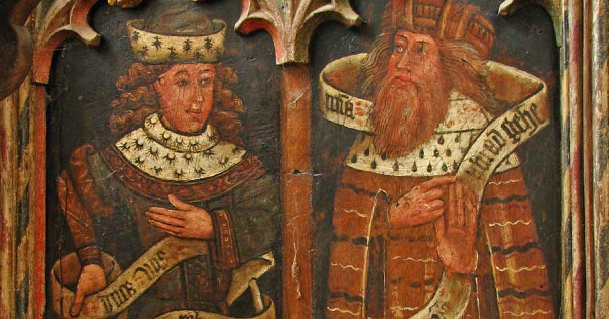 Ezekiel’s Daniel may be Biblical, or it may be based on the Ugaritic Danel from the Tale of Aqhat, with evidence pointing in both directions. Prophets Daniel and Ezekiel on the south side of the medieval rood screen, St Firman's, North Crawley, Buckinghamshire, England.		Source: World History