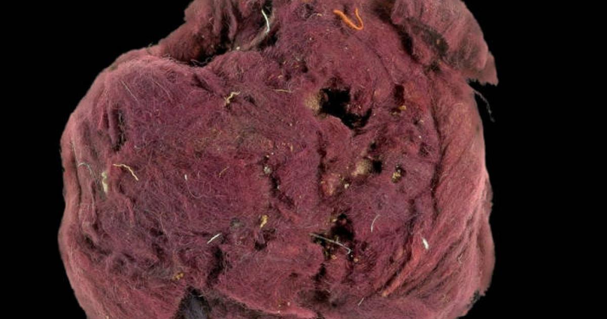 2,000-year-old textile fibers showing red-blue plant-based dye residues .