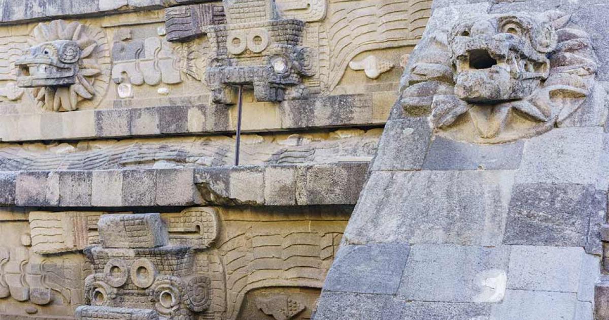 Carvings on the Quetzalcoatl (Feathered Serpent) Pyramid at Teotihuacan, Mexico. Source: Kit Leong /Adobe Stock