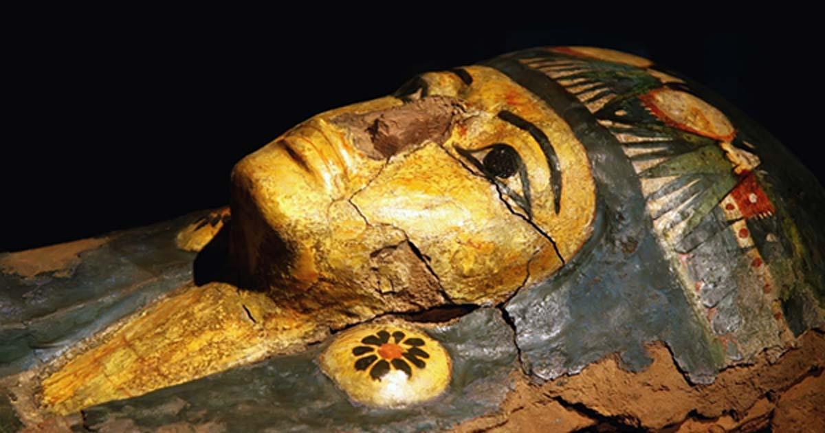 Egyptian sarcophagus containing mummified remains