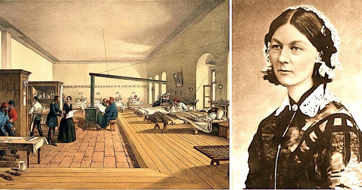 Left: Florence Nightingale inspects a hospital ward during the Crimean War. ( Wellcome Images / CC BY 4.0).   Right: Portrait of Florence Nightingale from Carte de Visite. (H. Lenthall / Public domain)