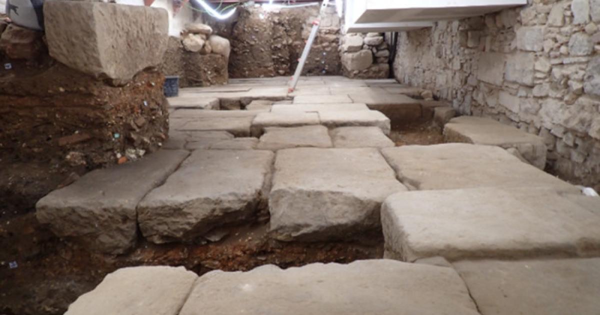 Roman Forum pavement at the Barcelona hotel site.