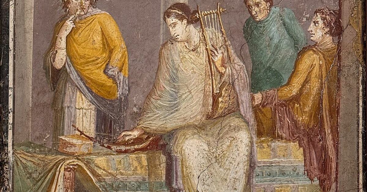 Fresco of women listening to a musical performance