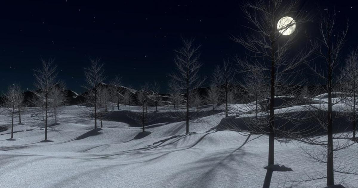 Full moon over a winter landscape