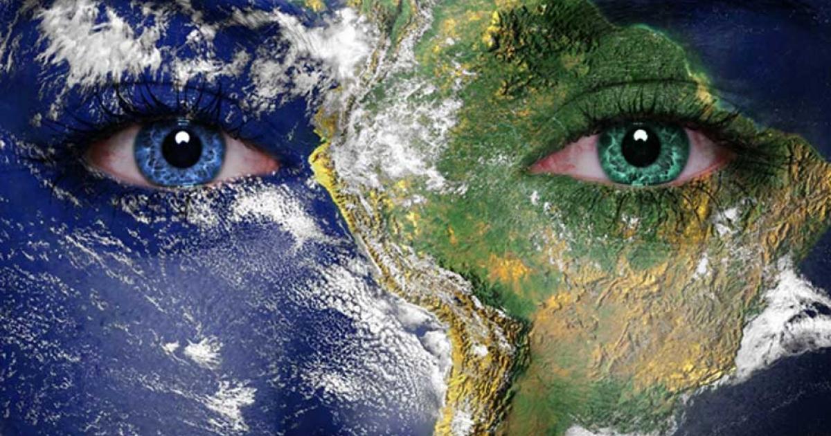 Earth painted on face. Elements of this image furnished by NASA. Gaia reminds us of our connection with the living Earth. 