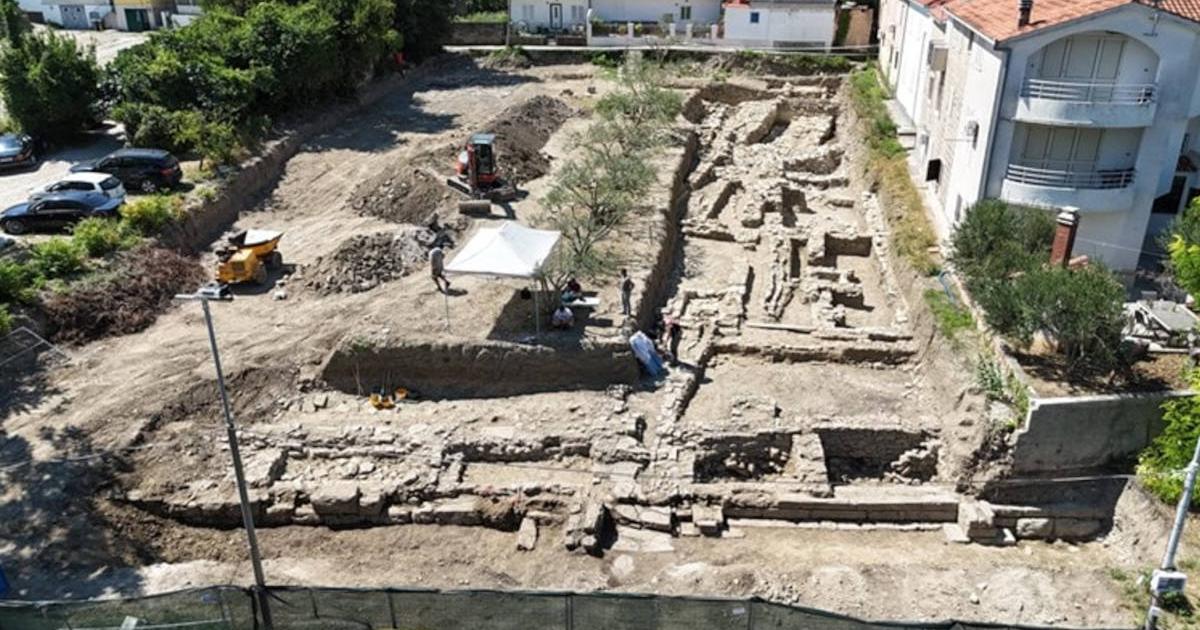 An aerial view of the ancient Greek rampart found in Stobreč, Croatia.