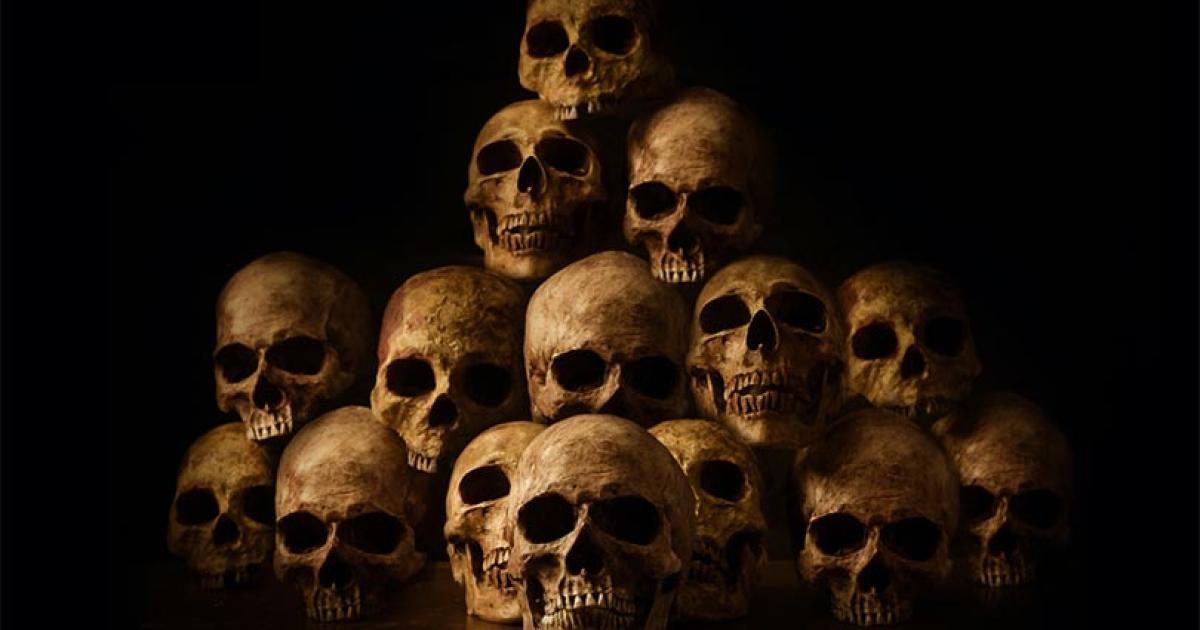 Representation of genocides with photo of stacked human skulls.      Source: papi8888 / Adobe stock.