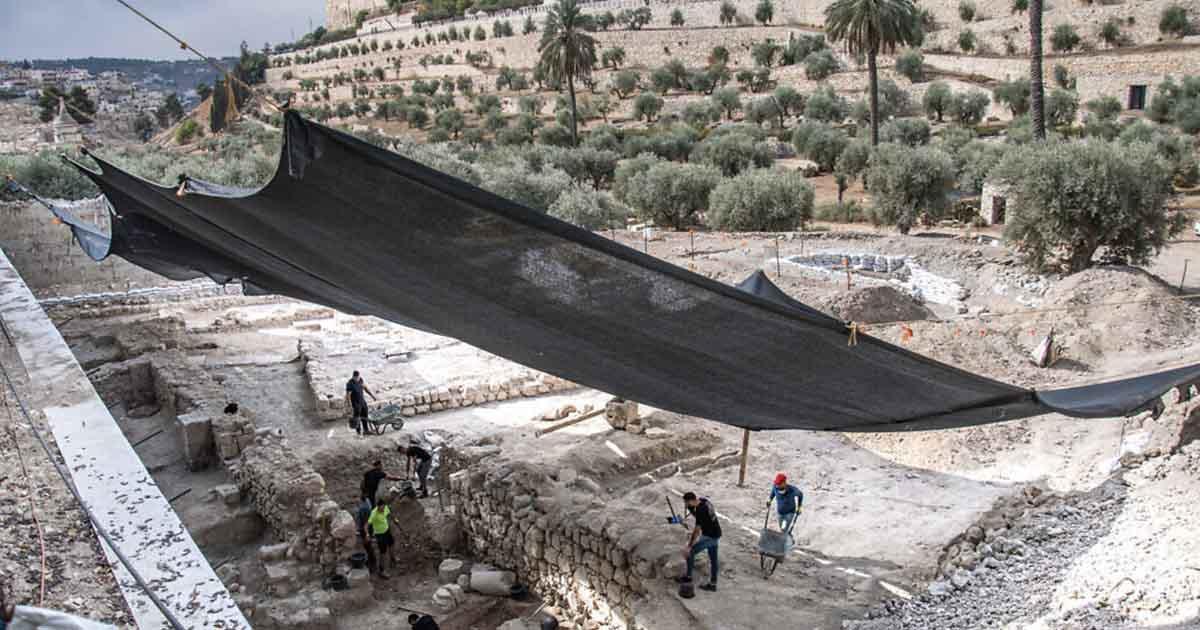 The Gethsemane garden area archaeological site where the ritual baths were found (far left just beyond the frame of this image).