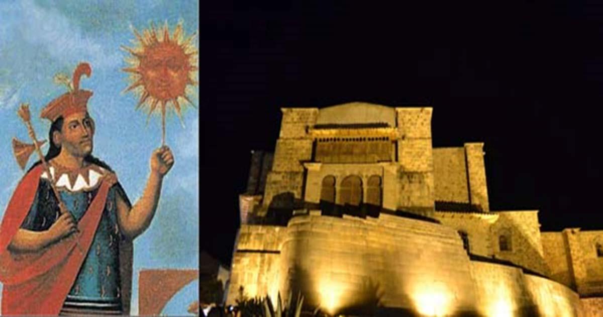Colonial image of Manco Cápac and the Sun God, Inti. (Public Domain),Koricancha (Author Provided)