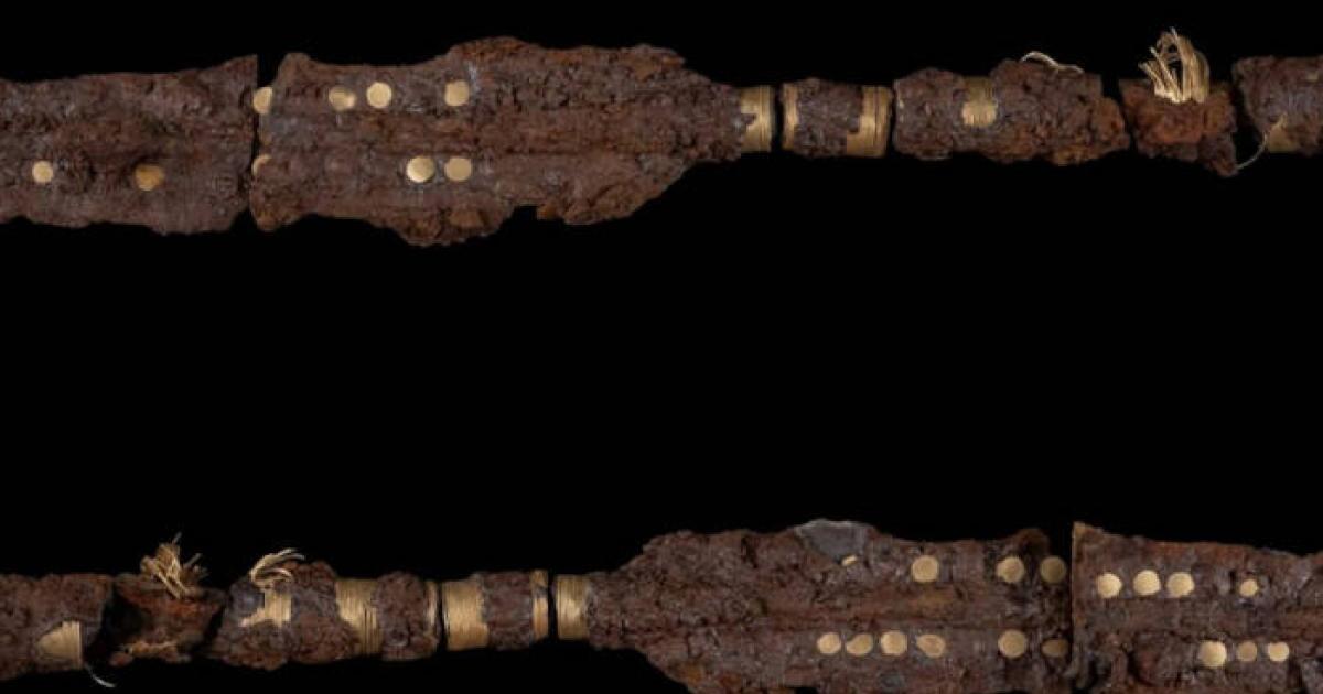 Gold inlaid spears or lances found at Boeslunde in southwest Zealand, Denmark.