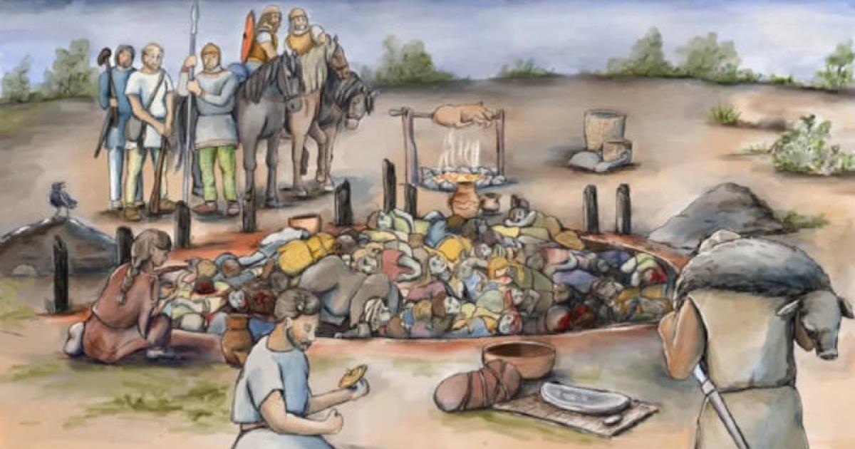 Artistic reconstruction of the burial event at Gomolava.