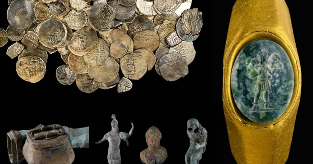 An octagonal gold ring set with a green gemstone and carved with the 'Good Shepherd' figure. Source: Dafna Gazit, Israel Antiquities Authority