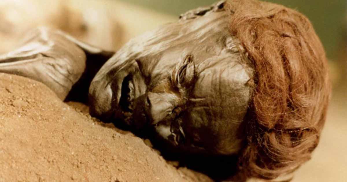 The face of the bog body known as Grauballe man. Source: Public domain