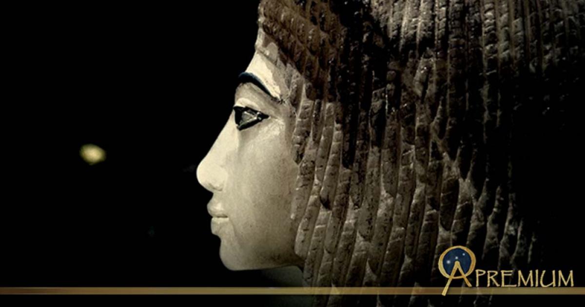One of the four elegant canopic jar stoppers made of Egyptian alabaster that was discovered in a niche in Tomb 55; design by Anand Balaji