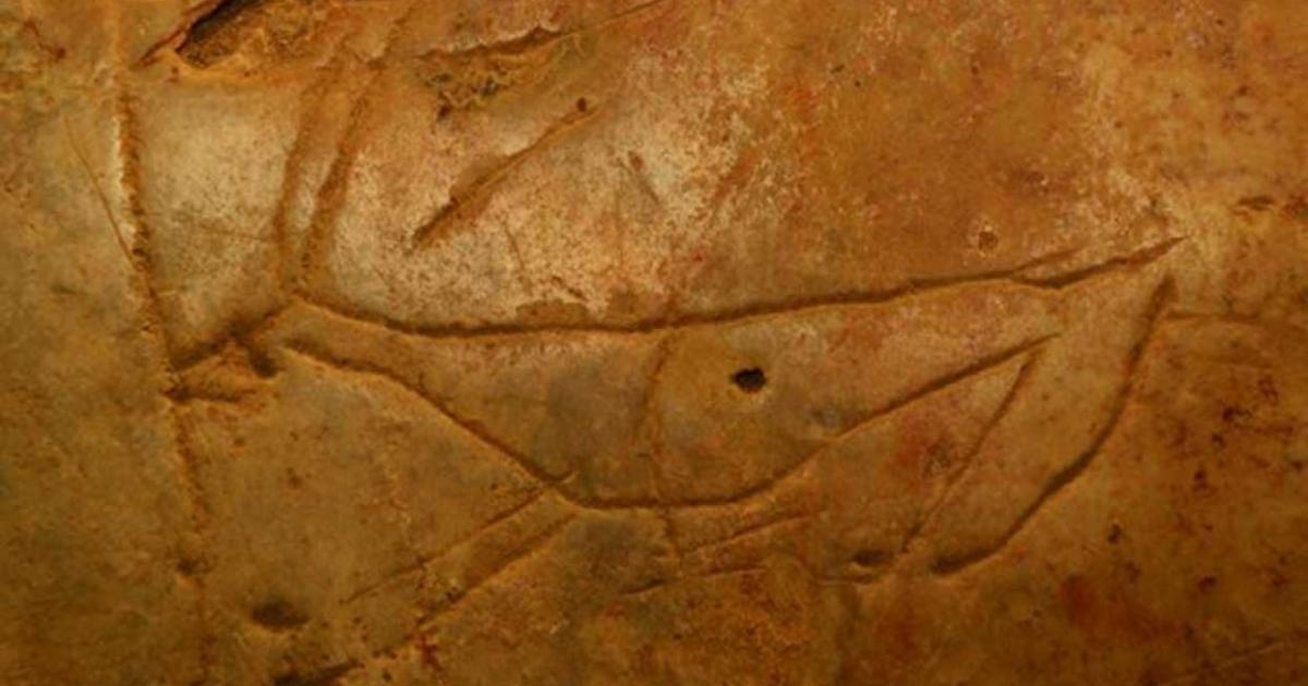 A carving of an extinct deer in the Asphendou Cave on Crete.