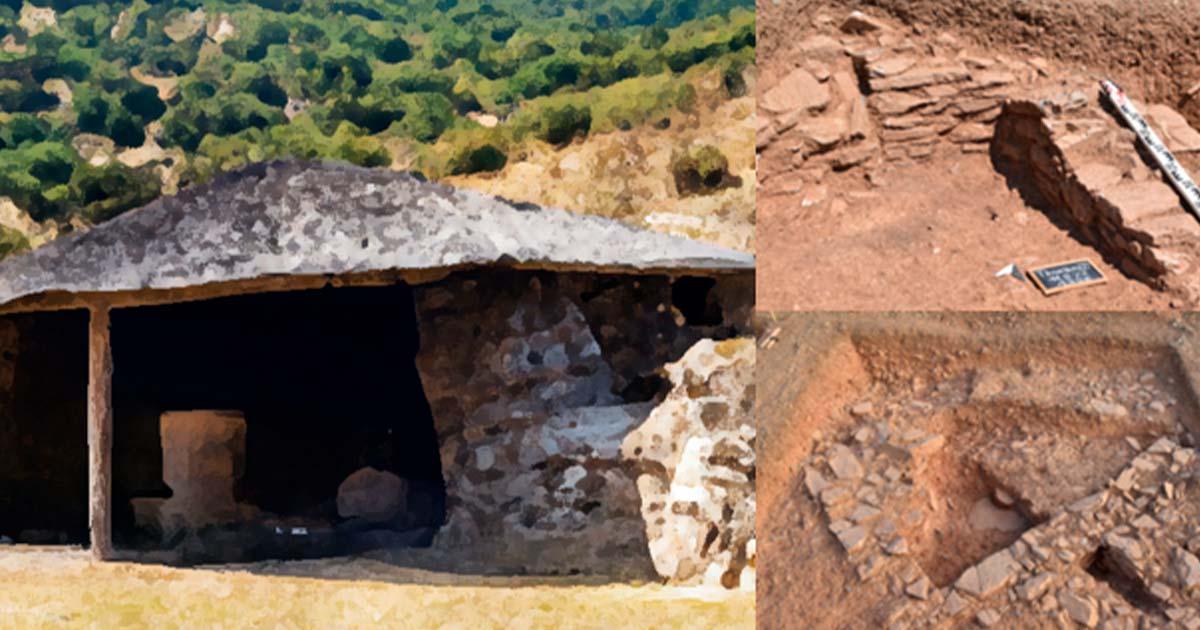 Left, Representative AI generated Iron age house; Right, Iron Age house remains from the 10th to the 9th century BC in Thorikos, Attica/Greece.	Source: Left, AI generated; Right, Thorikos Archaeological Project Gent-Göttingen