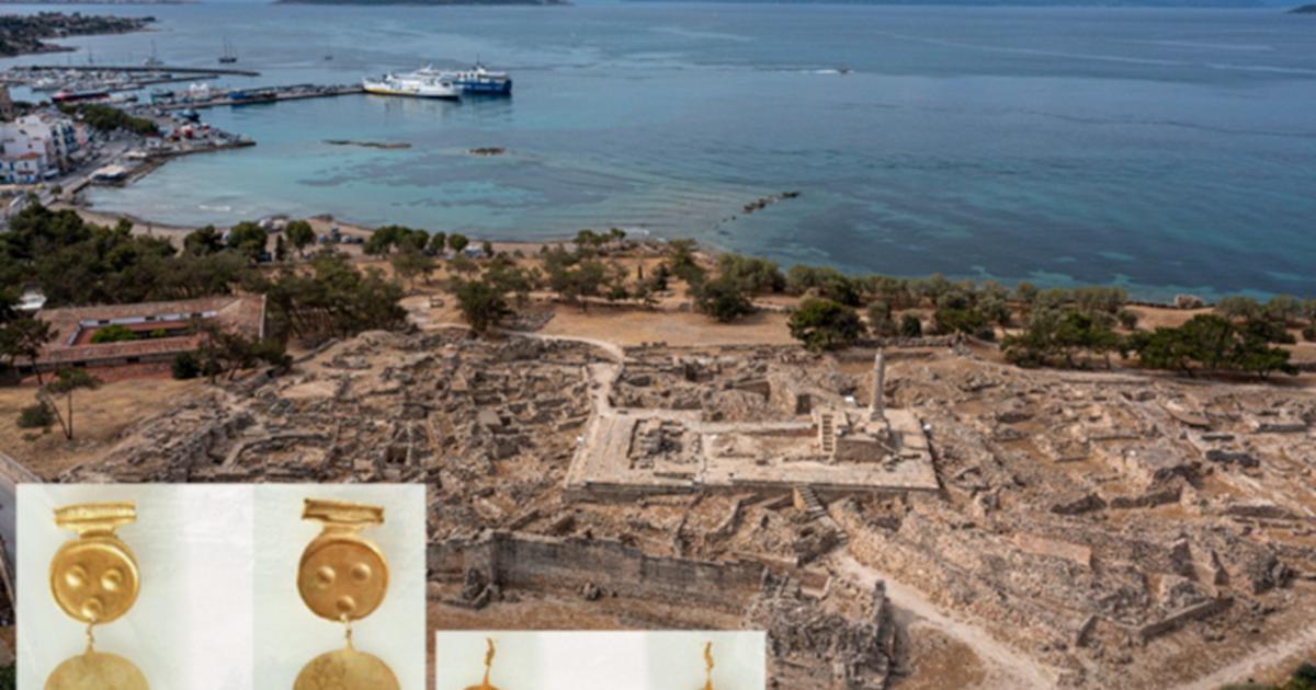 Aerial view of the archaeological site of Kolona, Aegina, where the gold hoard was discovered.