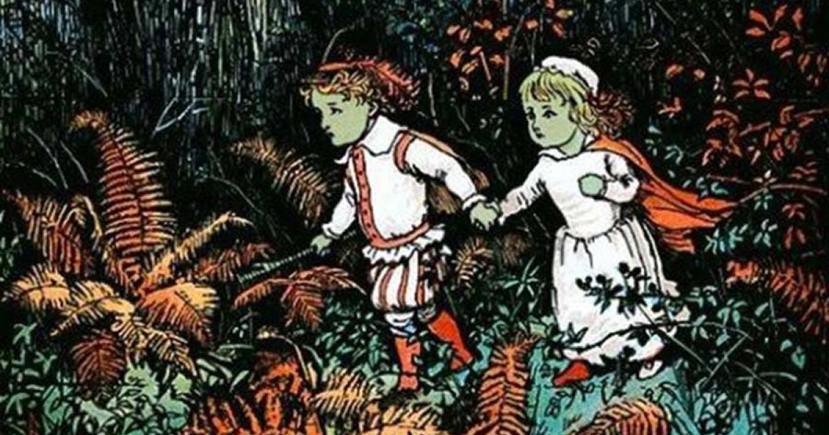 The Green Children of Woolpit, created from Babes in the Wood illustration by Randolph Caldecott. Source: Project Gutenberg / Public Domain