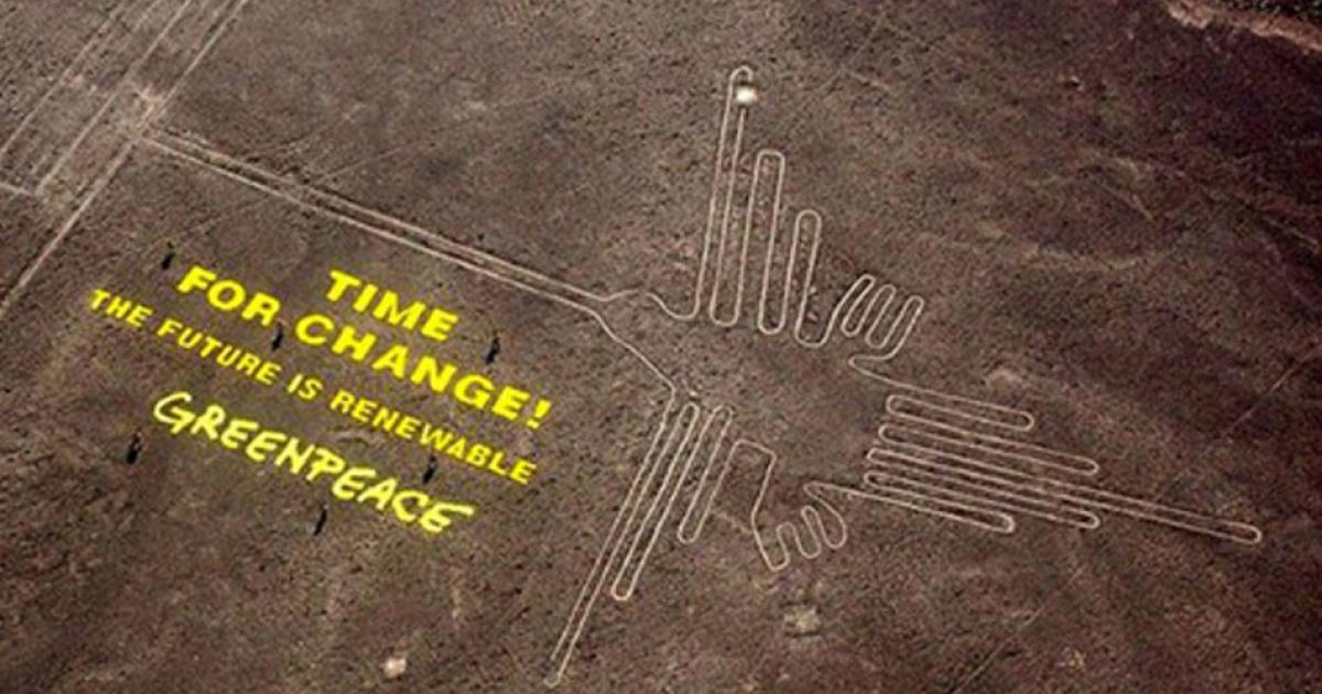 Greenpeace treads on ancient Nazca lines site to urge renewable energy