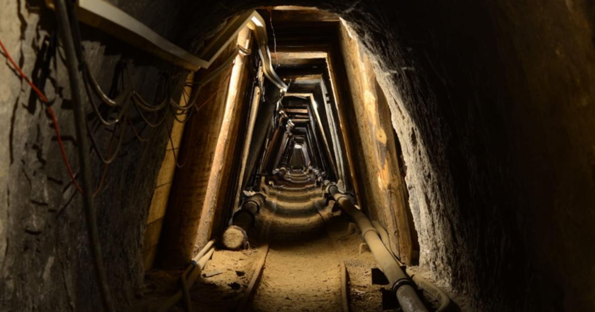 View along a tunnel inside the Hallstatt salt mine.