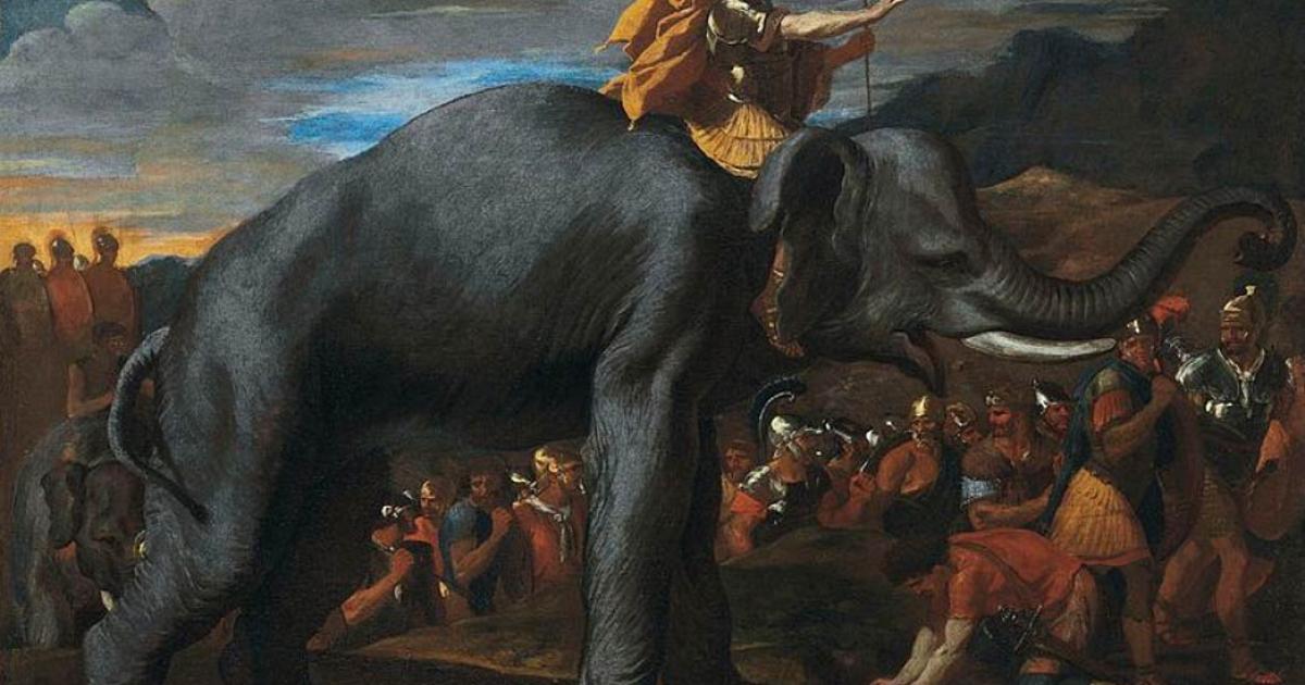 Hannibal crossing the Alps on elephants by Nicolas Poussin 