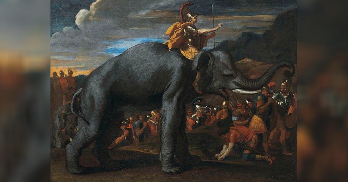 Hannibal crossing the Alps on elephants by Nicolas Poussin