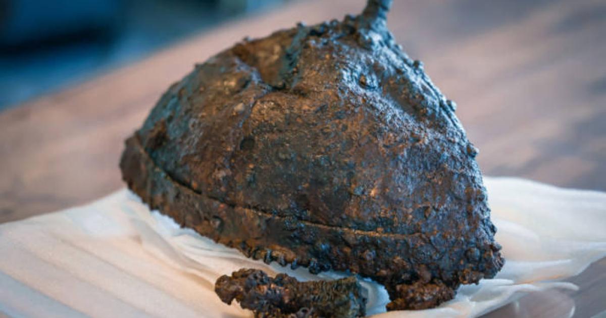 Medieval helmet and section of ring mail found at Rustavi fortress, Georgia.
