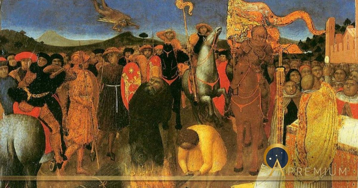 Burning of a heretic by Sassetta (1423) Melburn Museum(Public Domain)