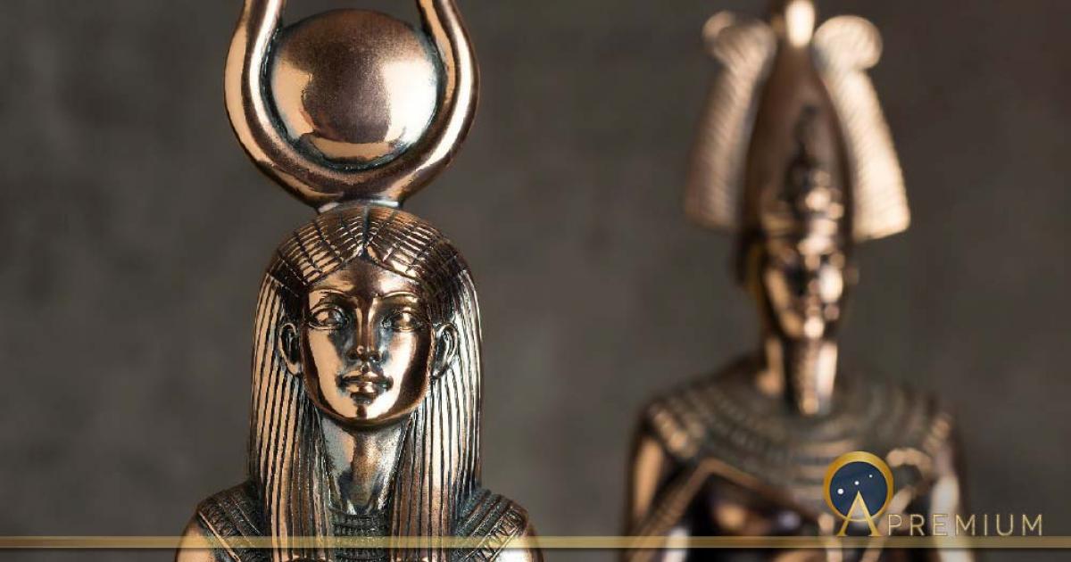 Isis with Osiris in the background ( OLGA RA/ Adobe Stock)