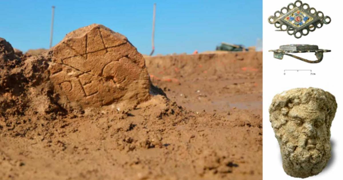Relief inscription fragment, God statue and cloak pin found at the extensive Herwen-Hemeling Roman sanctuary site. Source: RAAP