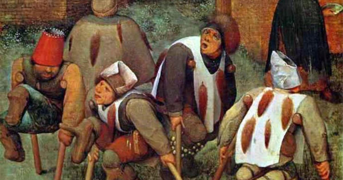 Painting by Pieter Bruegel the Elder, titled The Cripples, shows victims of the "Holy Fire" disease.        Source: Pieter Brueghel the Elder / Public domain