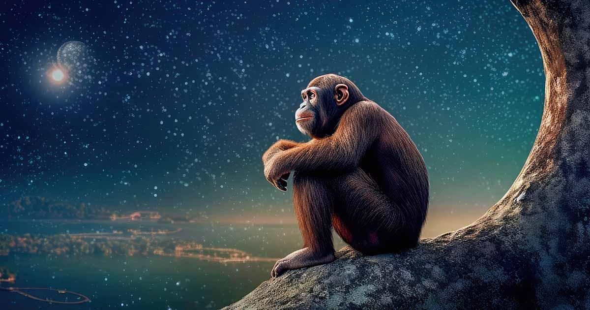 A chimpanzee in contemplation.  Source: keks20034 / Adobe Stock. 