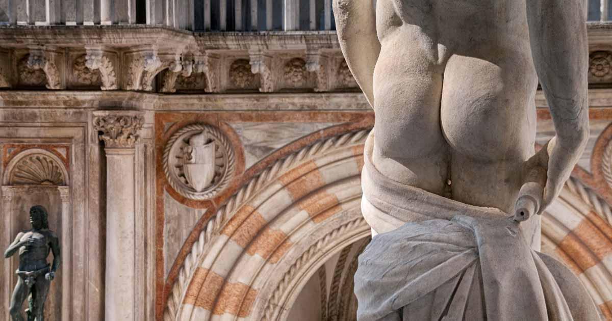 Sculpture details of classic male form in Venice, Italy. Source: Andrew Deer/Adobe Stock