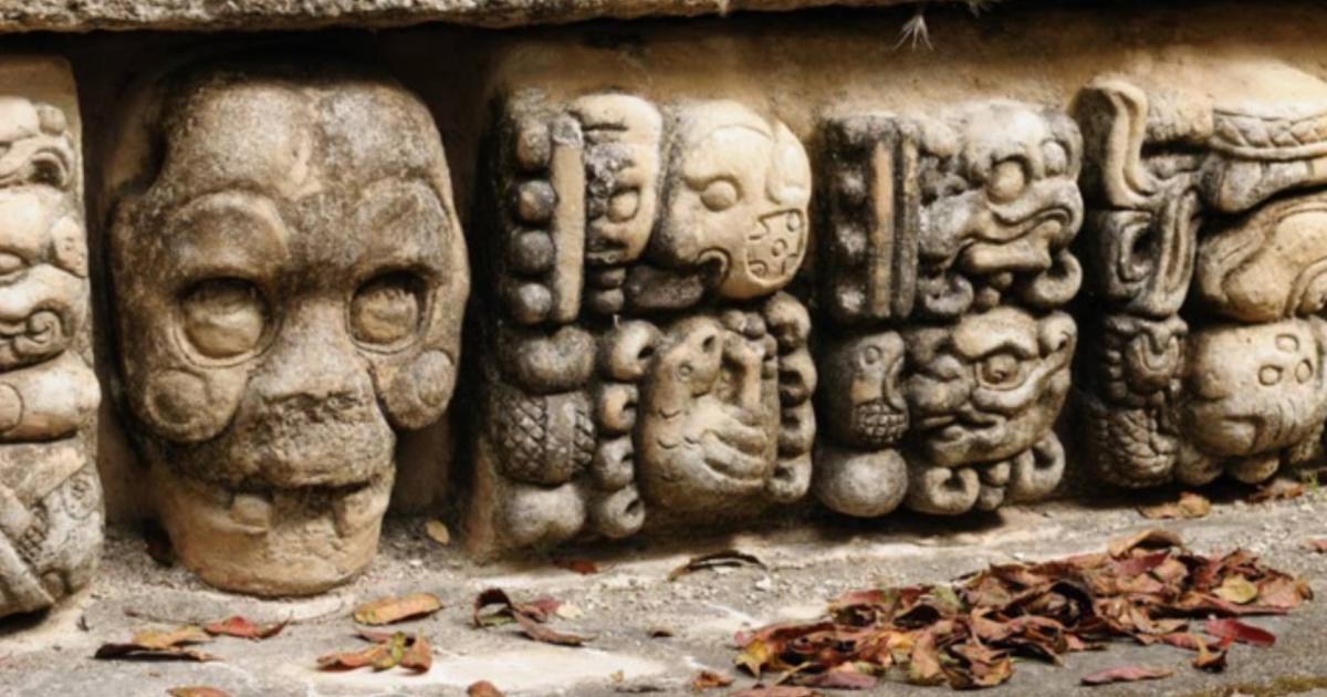 Honduras Mayan city ruins in Copan. The picture presents detail of decorating walls of the temple.