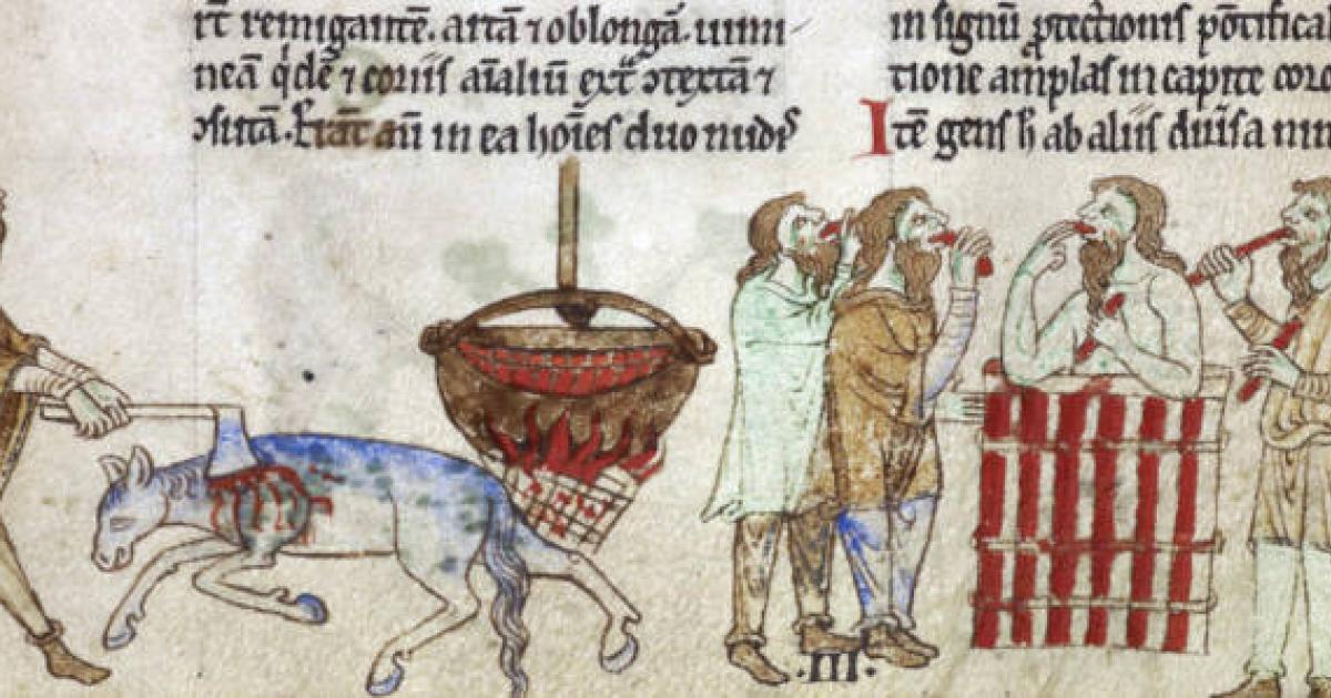 Medieval manuscript depicting horsemeat consumption