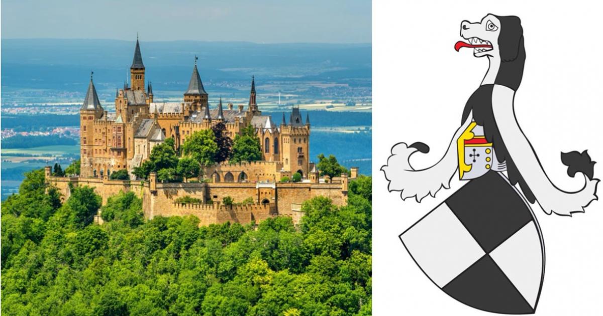 Left: Hohenzollern Castle in the Swabian Alps - Baden-Wurttemberg, Germany. (Leonid Andronov / Adobe stock). Right: Crest of the House of Hohenzollern. (Public domain)