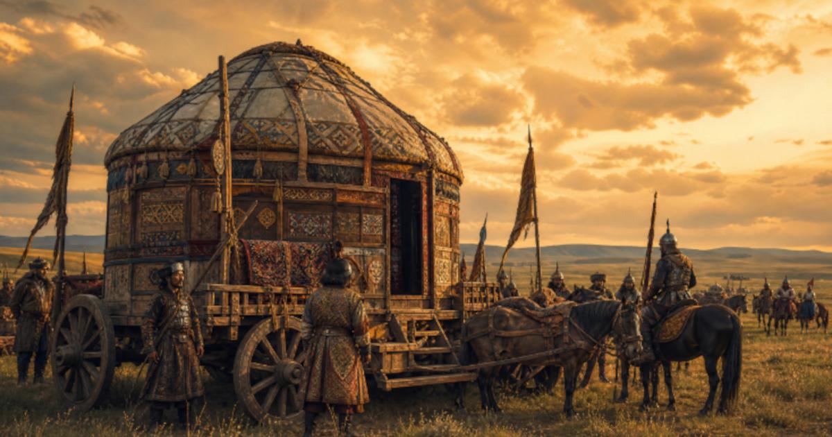 Representation of the Kimak house on wheels found in Kazakhstan.